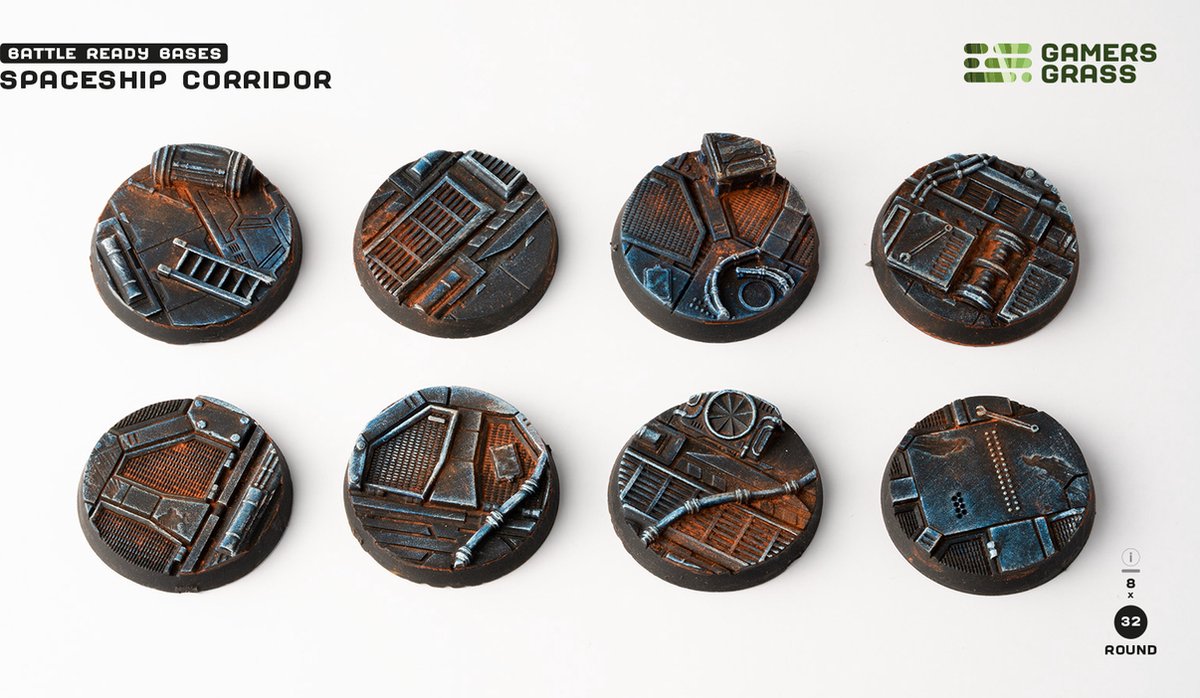 Spaceship Corridor Bases Pre-Painted (8x 32mm Round )